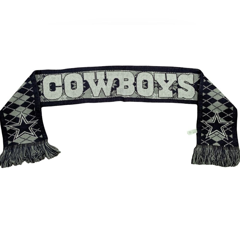 Dallas Cowboys Gray Blue Scarf Knit Winter Neck Double Sided Big Team Logo
